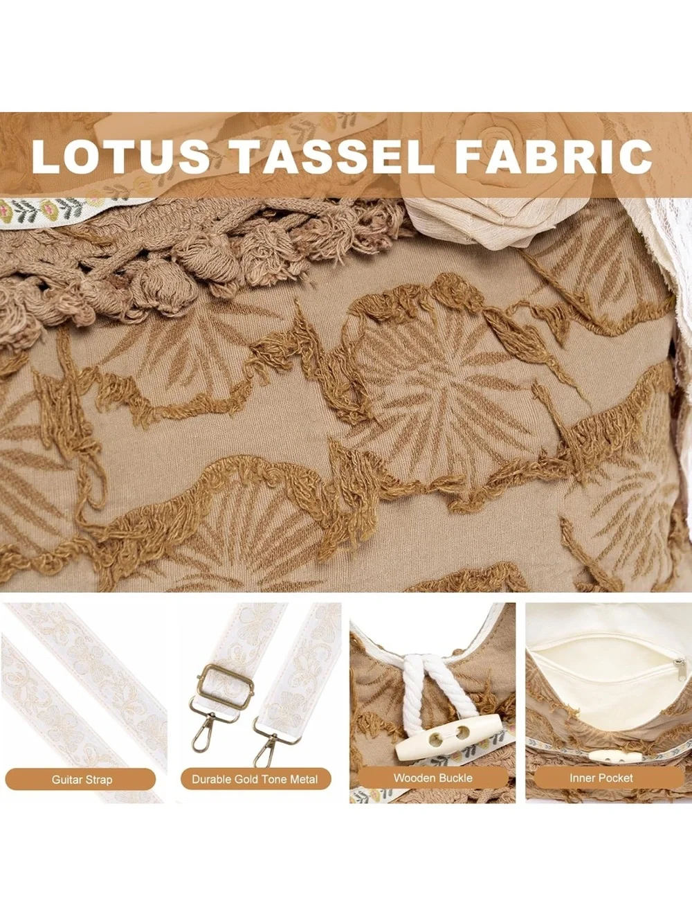 Boho Floral Embroidered Beige Shoulder Bag